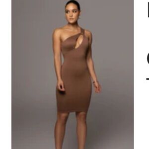 JLUXLABEL Tan One Shoulder Bodycon Dress